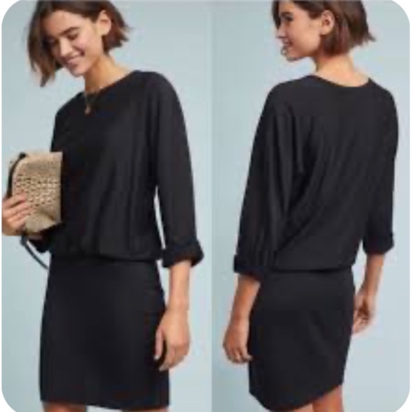 Bailey 44 Cuddle Up Black Blouson Fleece Sweatshirt Short Bodycon Dress SZ M - Picture 1 of 13